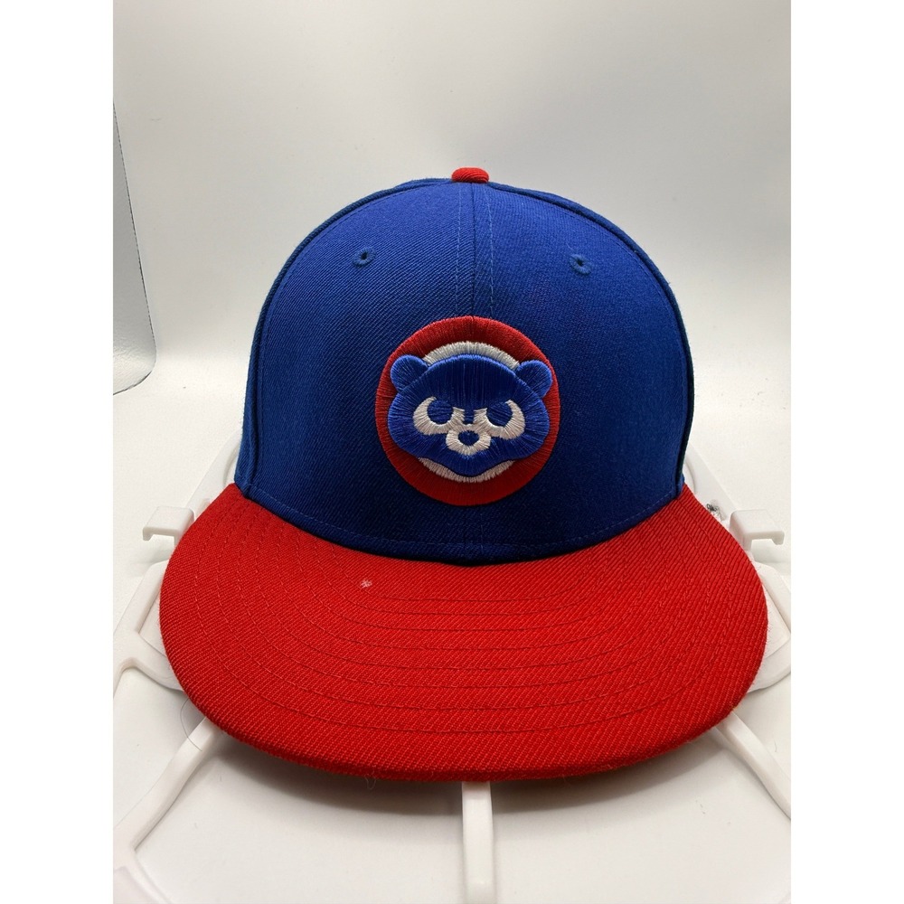 New Era 59FIFTY Hat Mens 7 1/8 Blue Red Excellent Chicago Cubs Cooperstown MLB